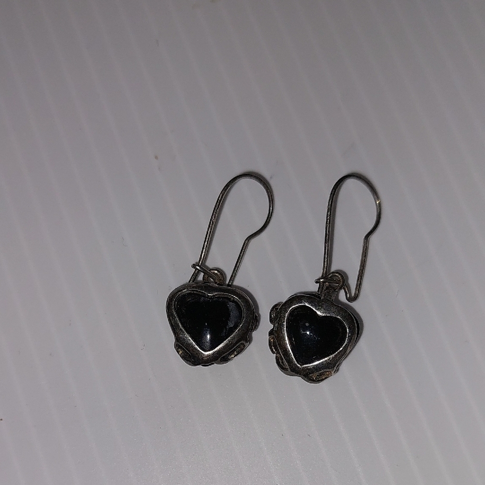 Vintage Black Heart and 925 Silver Earrings .Intricate Design.Vintage - Picture 3 of 8